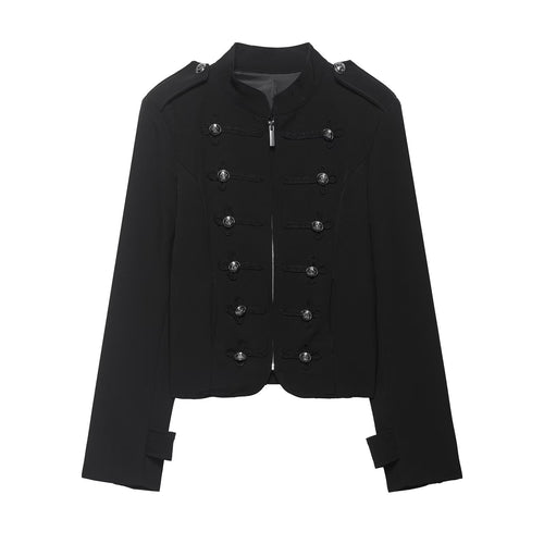 Damen Militärisch inspirierte Kurzjacke mit Stehkragen, Zierkordeln und Schulterklappen Drune