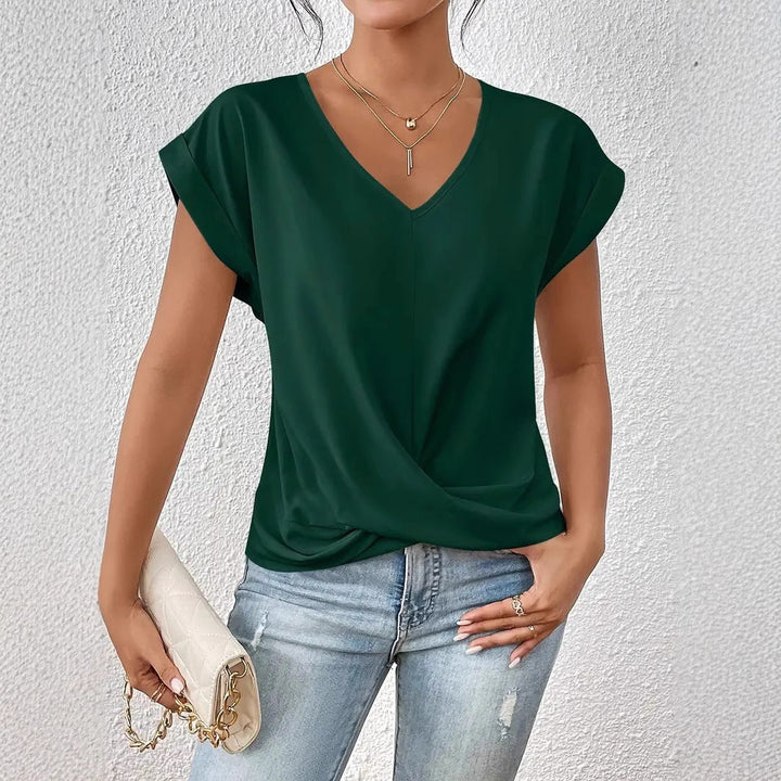Damen elegante V-Ausschnitt Bluse mit lässiger Drapierung Drune