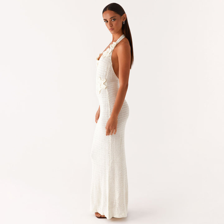 Damen häkel Maxi-Kleid mit floralem Design Drune