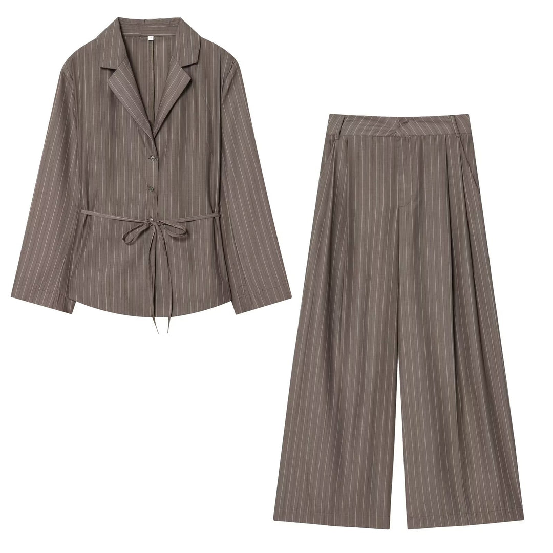 Damen 700+ weite High‑Waist Palazzo‑Hose mit Nadelstreifen und Bügelfalte Drune