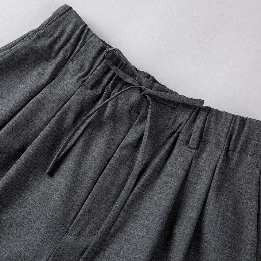 Damen Weite High‑Waist Bundhose mit Tunnelzug und Bügelfalte Drune