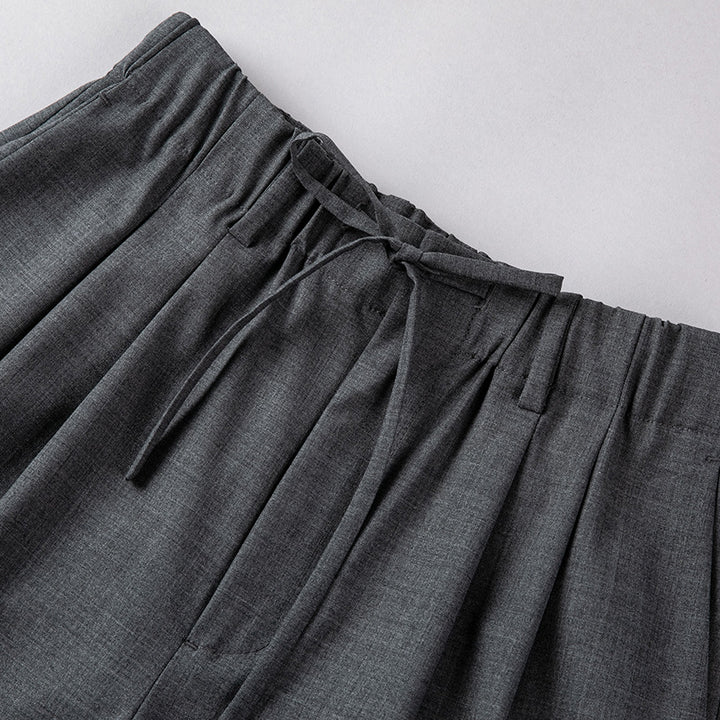 Damen Weite High‑Waist Bundhose mit Tunnelzug und Bügelfalte Drune