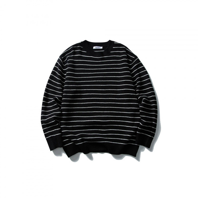 Unisex Oversize Streifen-Strickpullover mit Rundhalsausschnitt und geripptem Saum Drune
