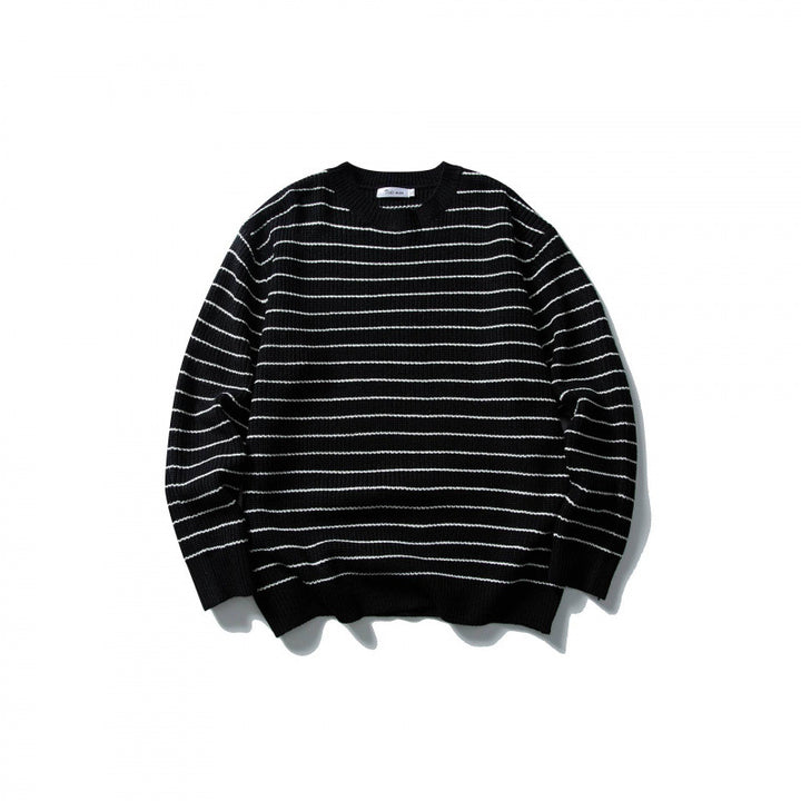 Unisex Oversize Streifen-Strickpullover mit Rundhalsausschnitt und geripptem Saum Drune