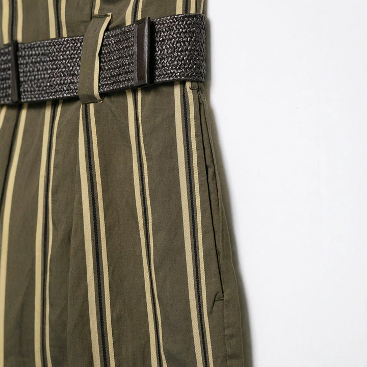 Damen Hochtaillierte weite Hose mit vertikalem Streifenmuster und Taillengürtel Drune