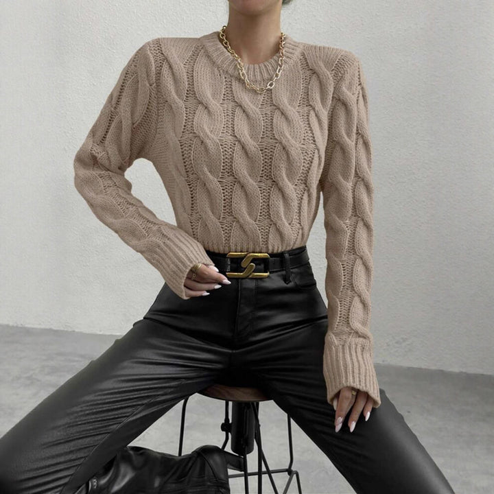 Damen Feiner Zopf‑Strickpullover mit Rundhals und gerippten Bündchen Drune