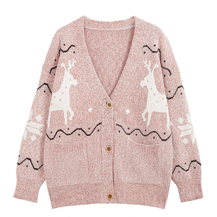 Damen Gemütlicher Cardigan mit Rentier-Motiv und Taschen Drune
