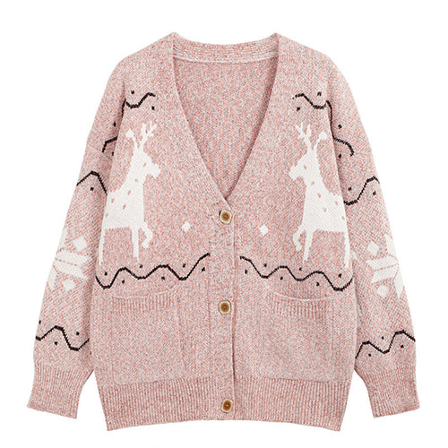 Damen Gemütlicher Cardigan mit Rentier-Motiv und Taschen Drune