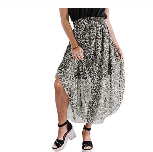 Damen Luftiger Maxirock mit asymmetrischem Saum im Leopardenmuster Drune