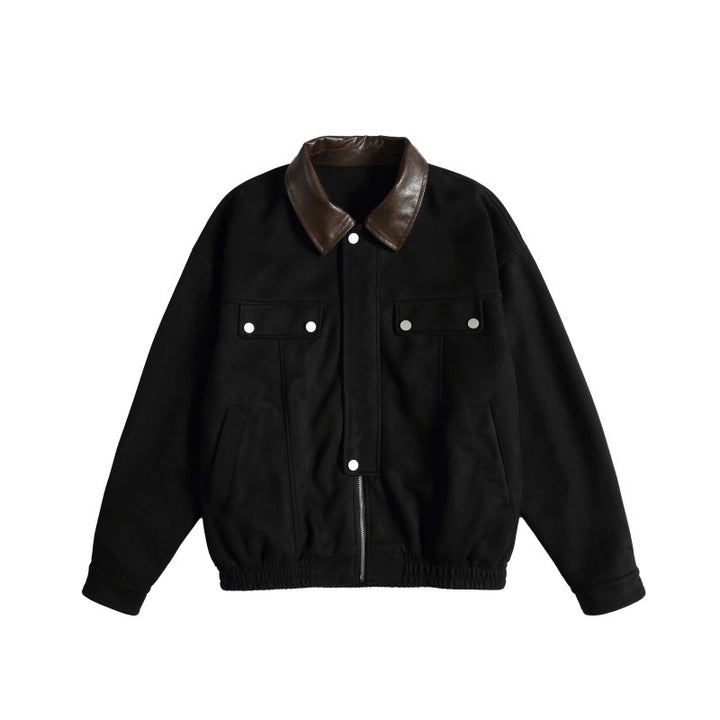 Damen Kurz geschnittene Boxy-Blousonjacke mit kontrastierendem Kunstlederkragen Drune
