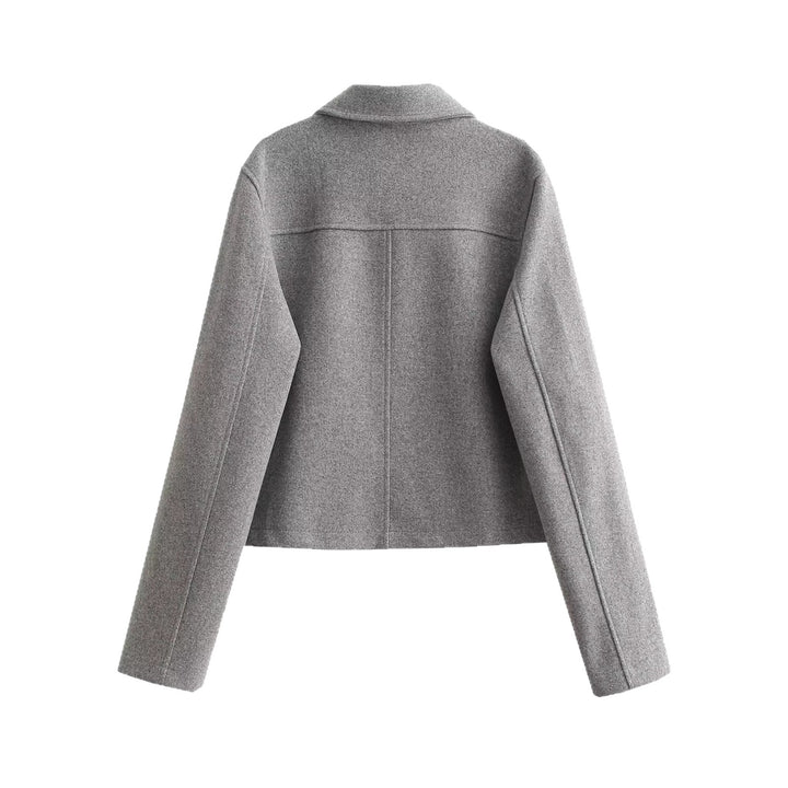 Damen Kurztaillierte Wolljacke mit Zierknöpfen und Pattentaschen Drune