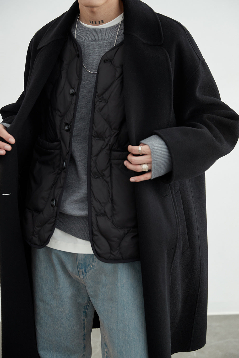 Herren Oversized Wollmantel mit Doppelreiher und Reverskragen Drune