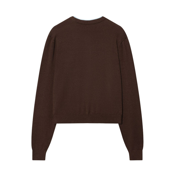 Damen Kurz geschnittene Strickjacke mit Kontrastbesatz und aufgesetzter Brusttasche Drune