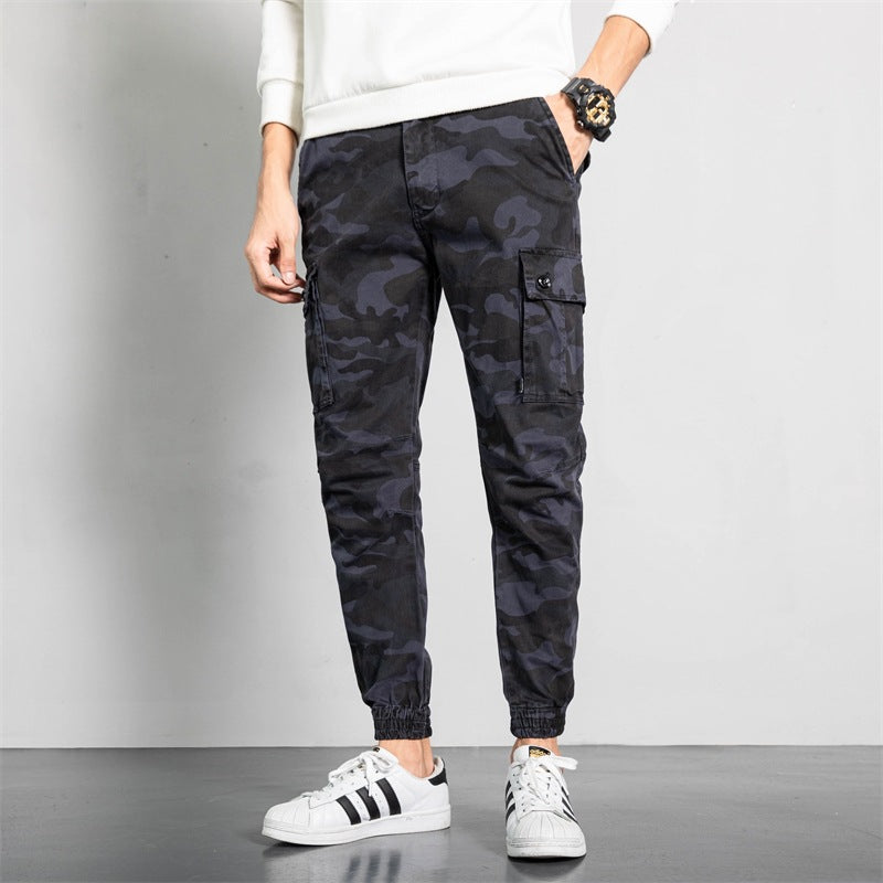 Herren Camouflage-Cargo-Jogginghose im tapered Schnitt mit elastischem Bund, Utility‑Taschen & gerippten Knöchelbündchen Drune