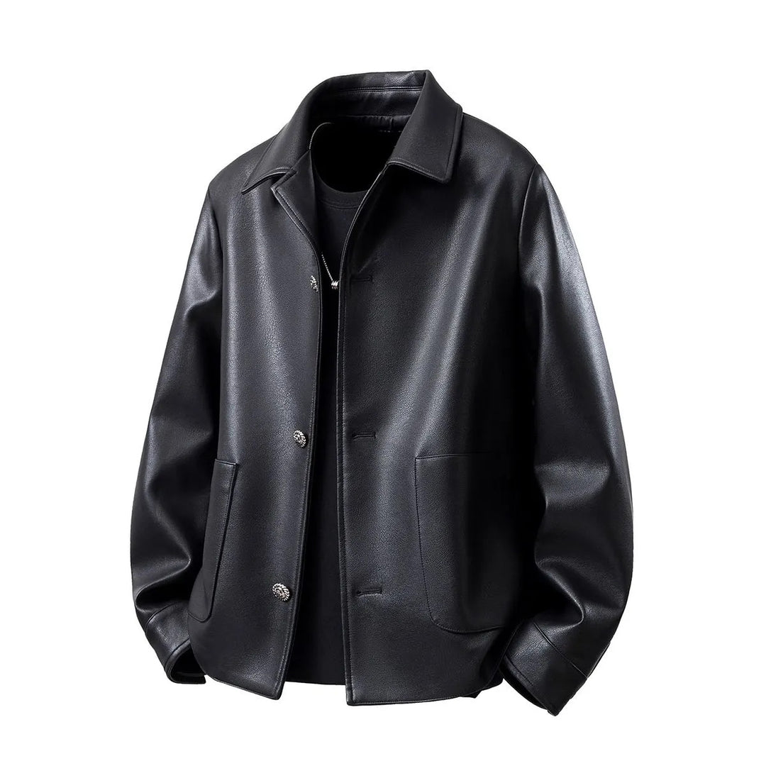 Herren Minimalistische Kunstleder-Überhemdjacke mit feiner Narbung, Metallknöpfen & geradem Schnitt Drune