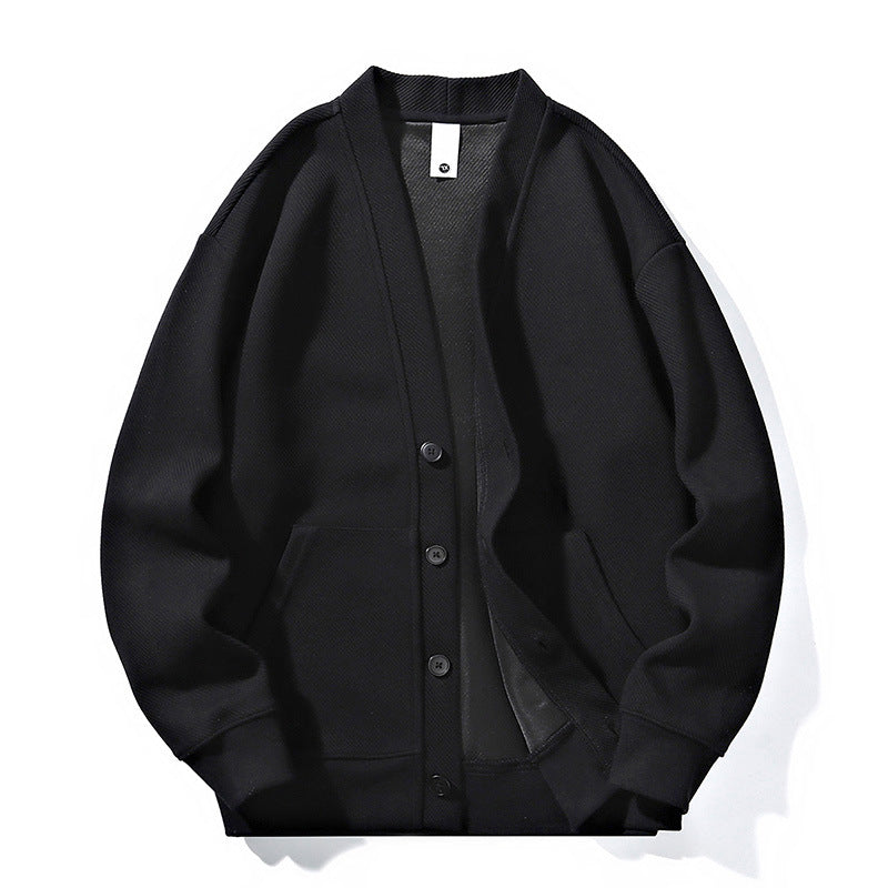 Herren oversized Strickcardigan mit V-Ausschnitt, Knopfleiste und aufgesetzten Taschen Drune