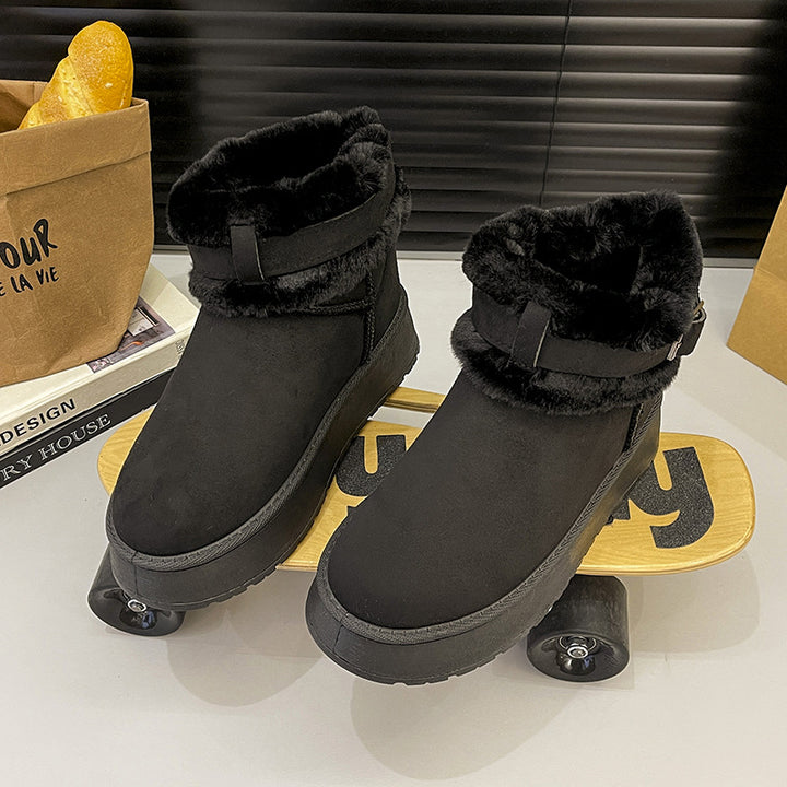 Damen Gefütterte Kurz-Stiefeletten mit Teddyfell-Futter, verstellbarem Schnallenriemen und profilierter Gummisohle Drune