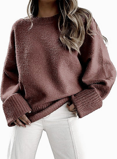 Damen Oversize Bouclé-Strickpullover mit überschnittener Schulter und breiten Bündchen Drune