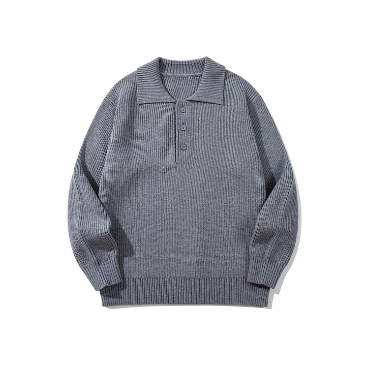 Herren Gerippter Polokragenpullover mit dreifacher Knopfleiste und Relaxed-Fit Drune