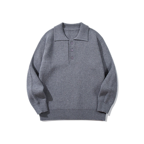 Herren Gerippter Polokragenpullover mit dreifacher Knopfleiste und Relaxed-Fit Drune