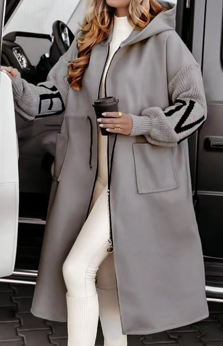 Damen Modische Longjacke mit Kapuze und Taschen Drune