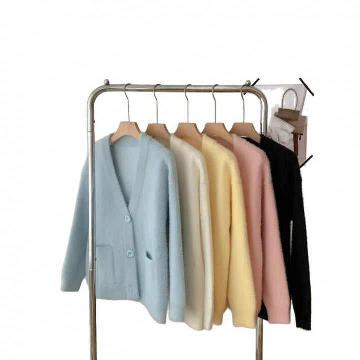 Damen Flauschiger Knopf-Cardigan mit eleganten Taschen Drune