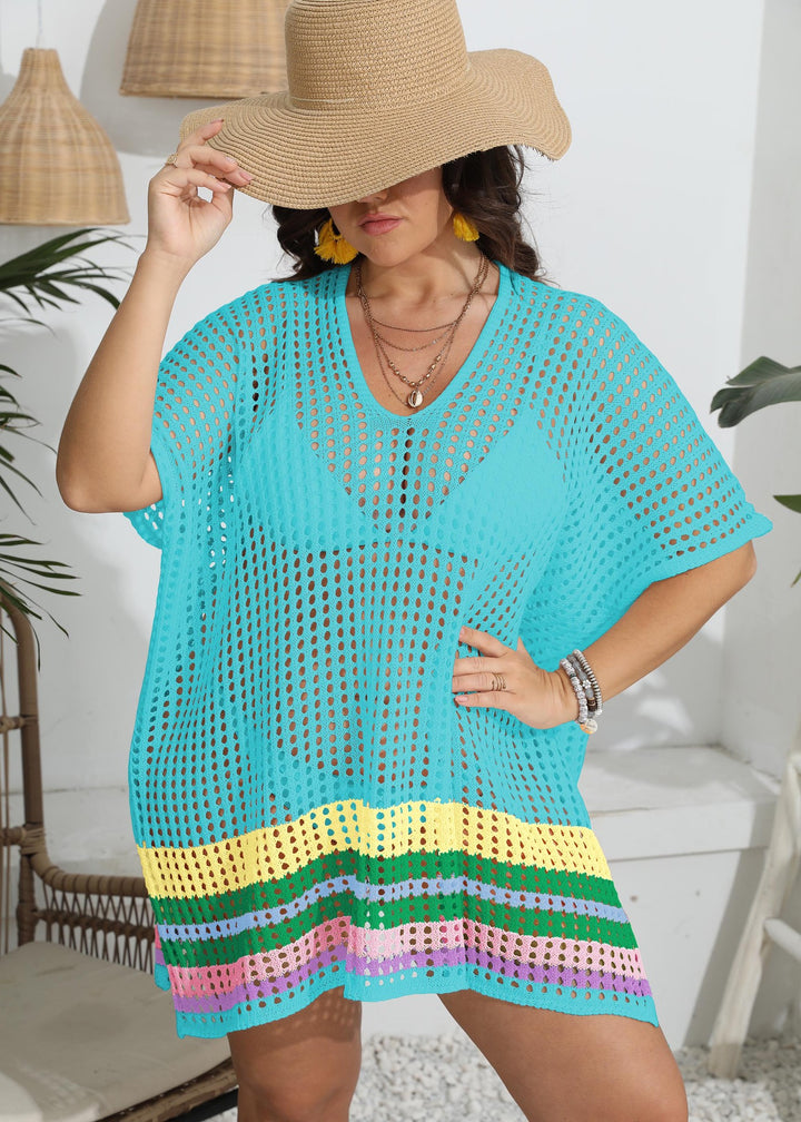 Damen transparenter Strandüberwurf mit buntem Lochdesign Drune