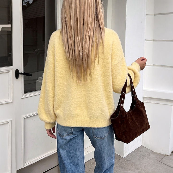 Damen Kuschelige Oversize-Cardigan aus Teddy-Fleece mit V-Ausschnitt, aufgesetzten Taschen & Rippbündchen Drune
