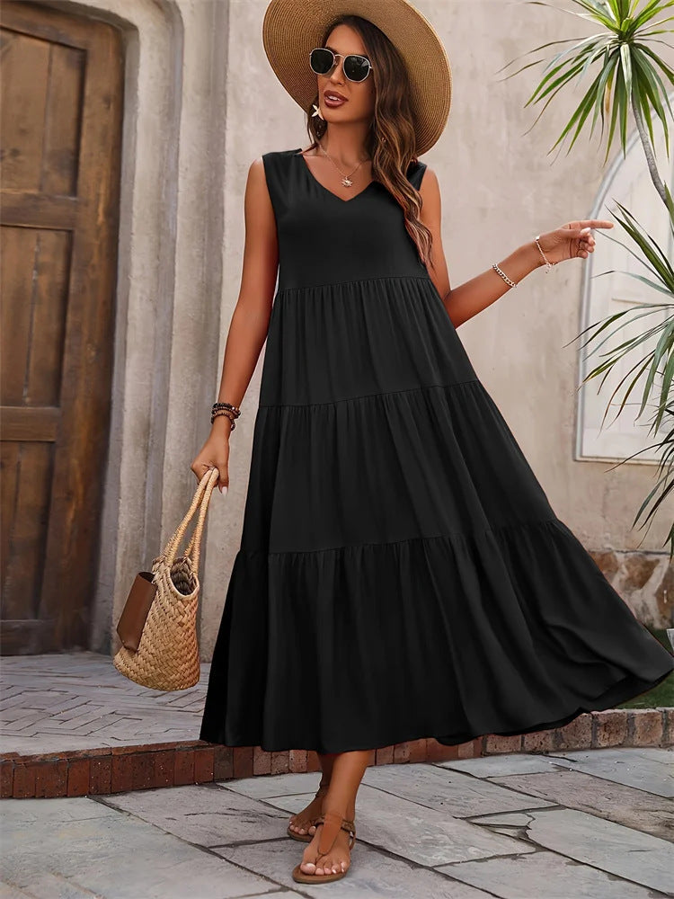 Damen Maxikleid mit lässigem Schnitt und Volantdetails Drune