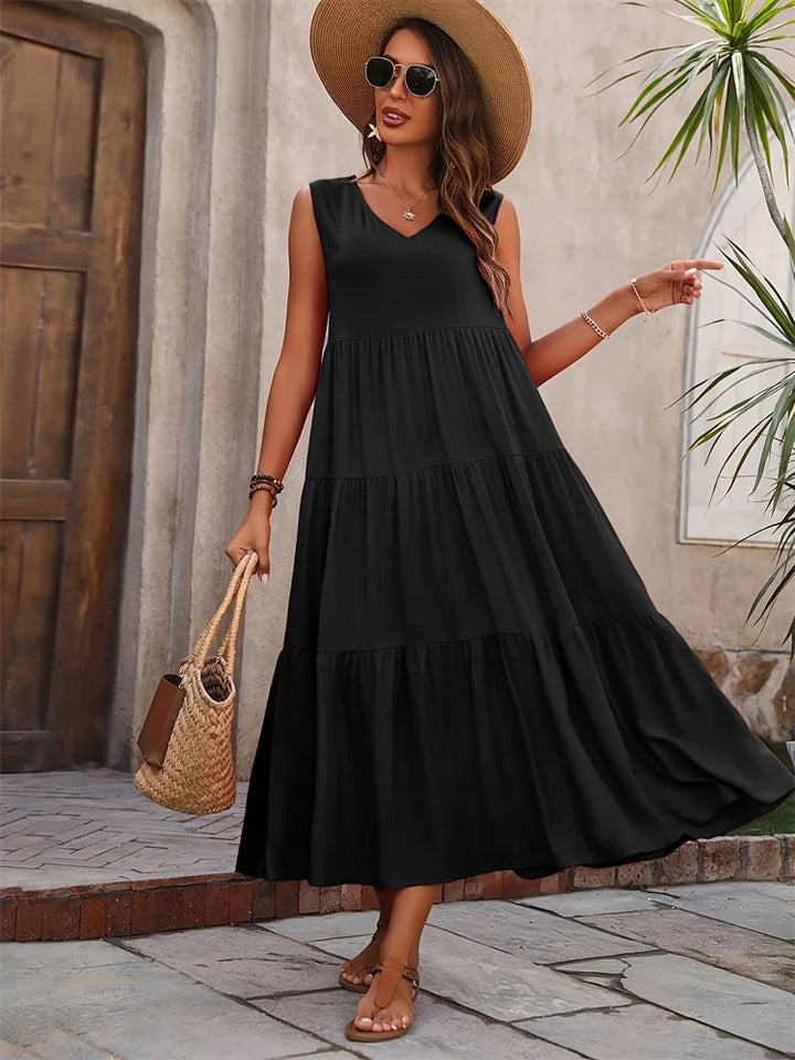 Damen Maxikleid mit lässigem Schnitt und Volantdetails Drune