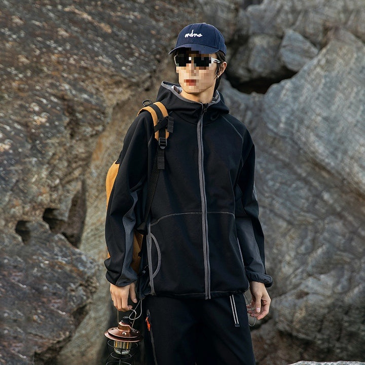 Herren Oversize Outdoor-Fleecejacke mit Kapuze, Ärmel-Reißverschlusstasche & Tunnelzug Drune