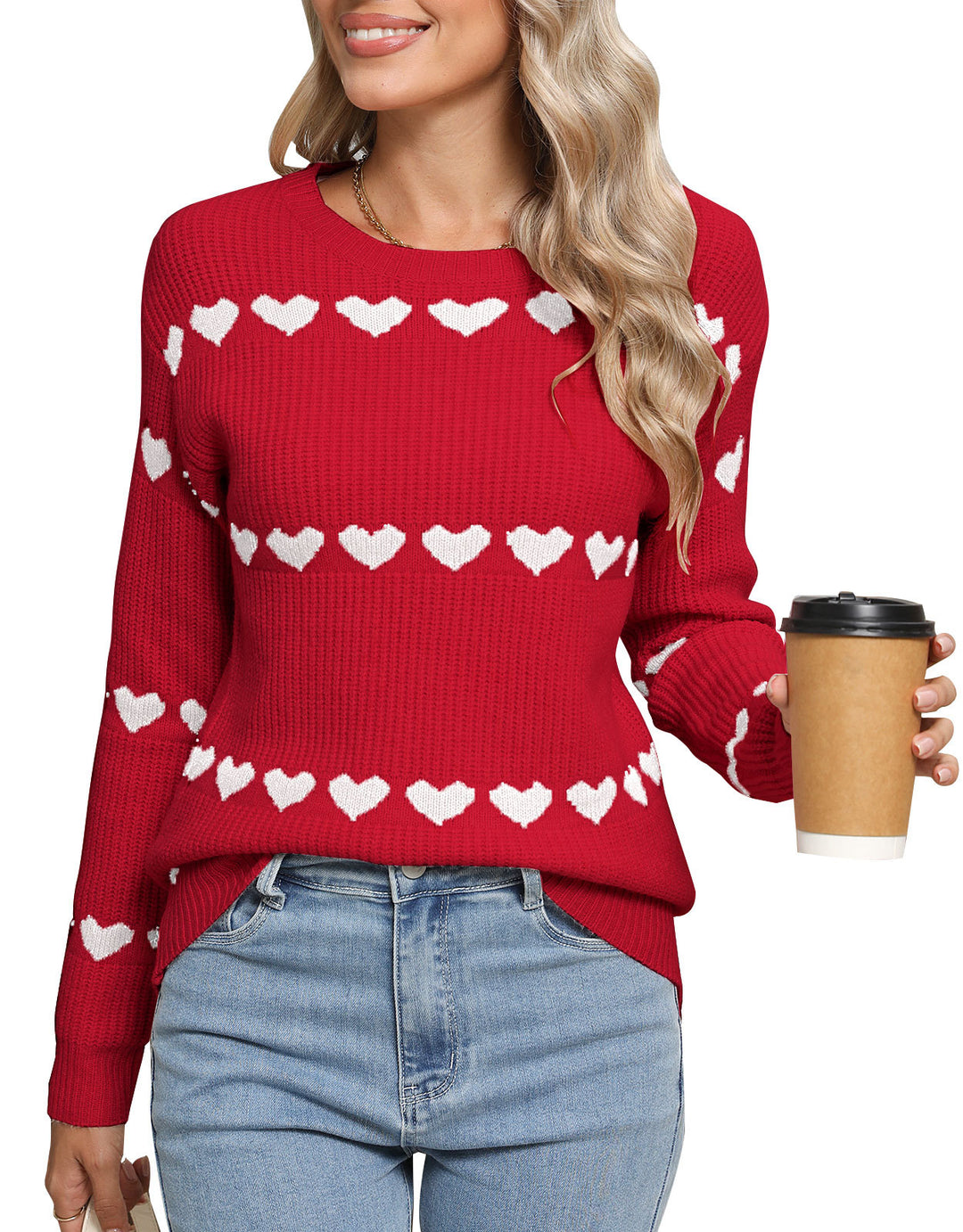 Damen Strickpullover mit Herzmuster Drune
