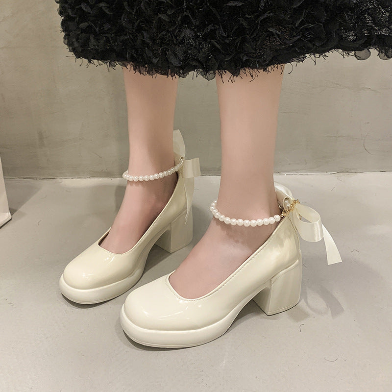 Damen Elegante Plateau-Pumps mit Perlen- und Schleifenverzierung Drune