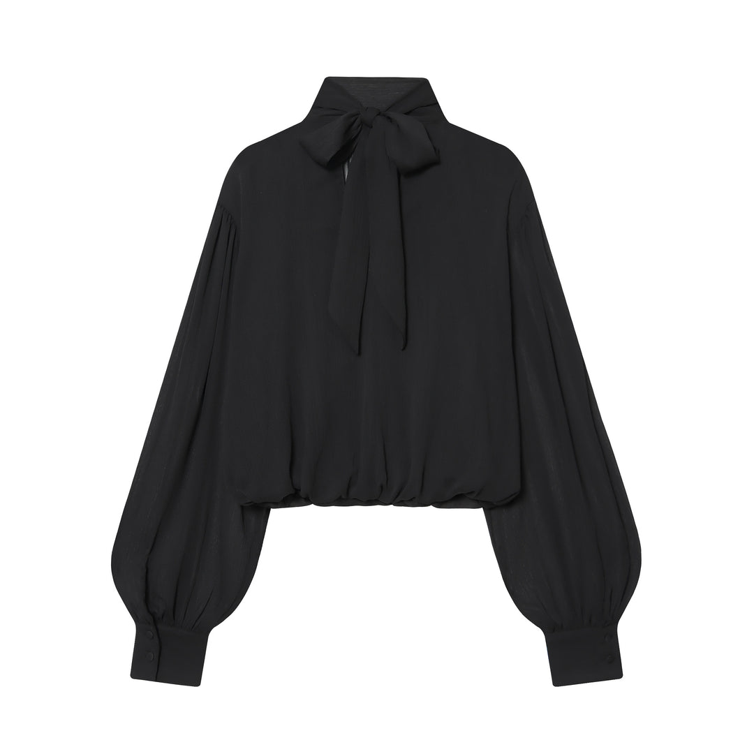 Damen nan drapiertes Cropped-Top mit Rollkragen und Ballonärmeln Drune
