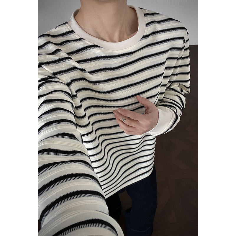 Herren Lässiges gestreiftes Langarm-Shirt Drune