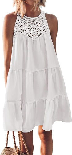 Damen Luftiges Sommerkleid mit Spitzenbesatz und weit geschnittenem Saum Drune