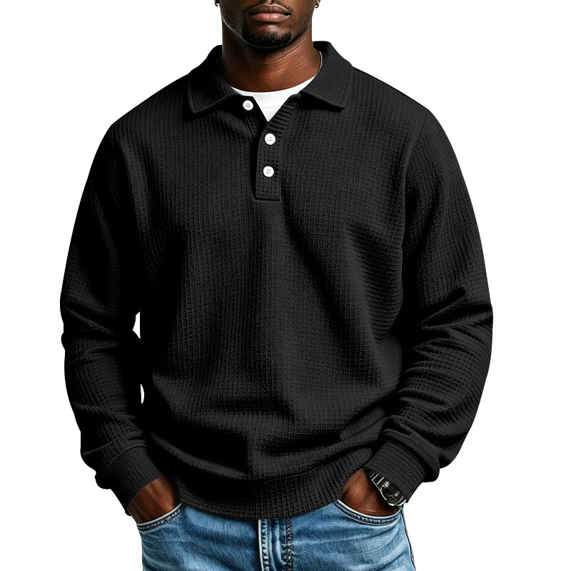 Herren Waffelstrick-Poloshirt mit Knopfleiste und Rippbündchen Drune