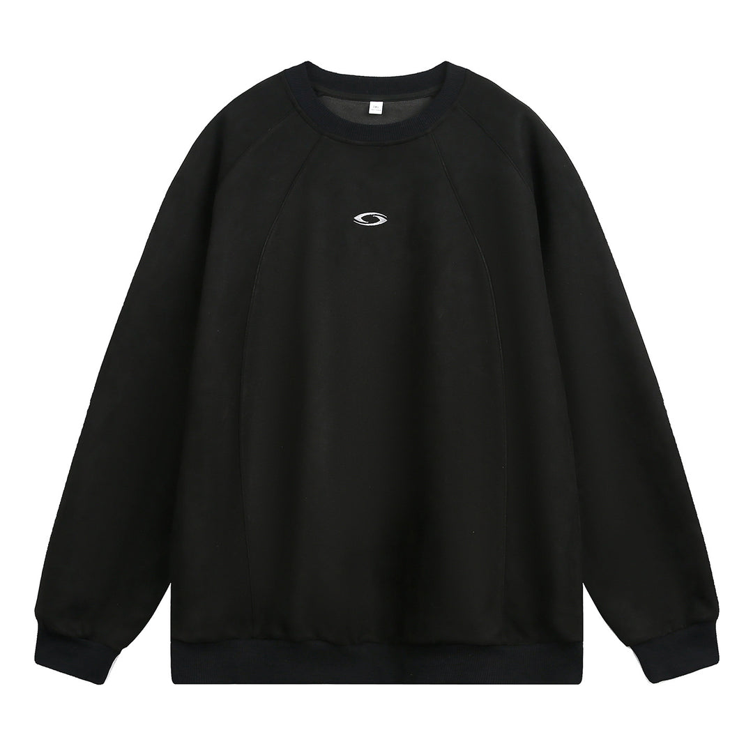 Unisex Oversize Rundhals-Sweatshirt mit Raglanärmeln, dekorativen Nahtpanelen und minimalistischer Logo-Stickerei Drune