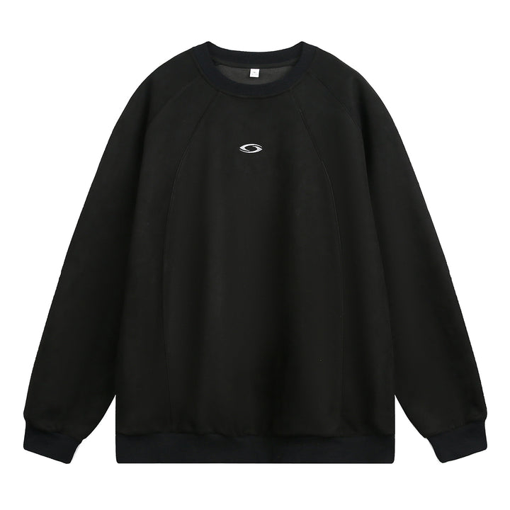 Unisex Oversize Rundhals-Sweatshirt mit Raglanärmeln, dekorativen Nahtpanelen und minimalistischer Logo-Stickerei Drune