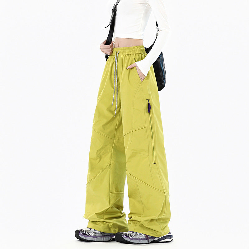 Damen Weite Utility-Cargohose mit elastischem Bund und Reißverschlusstaschen Drune