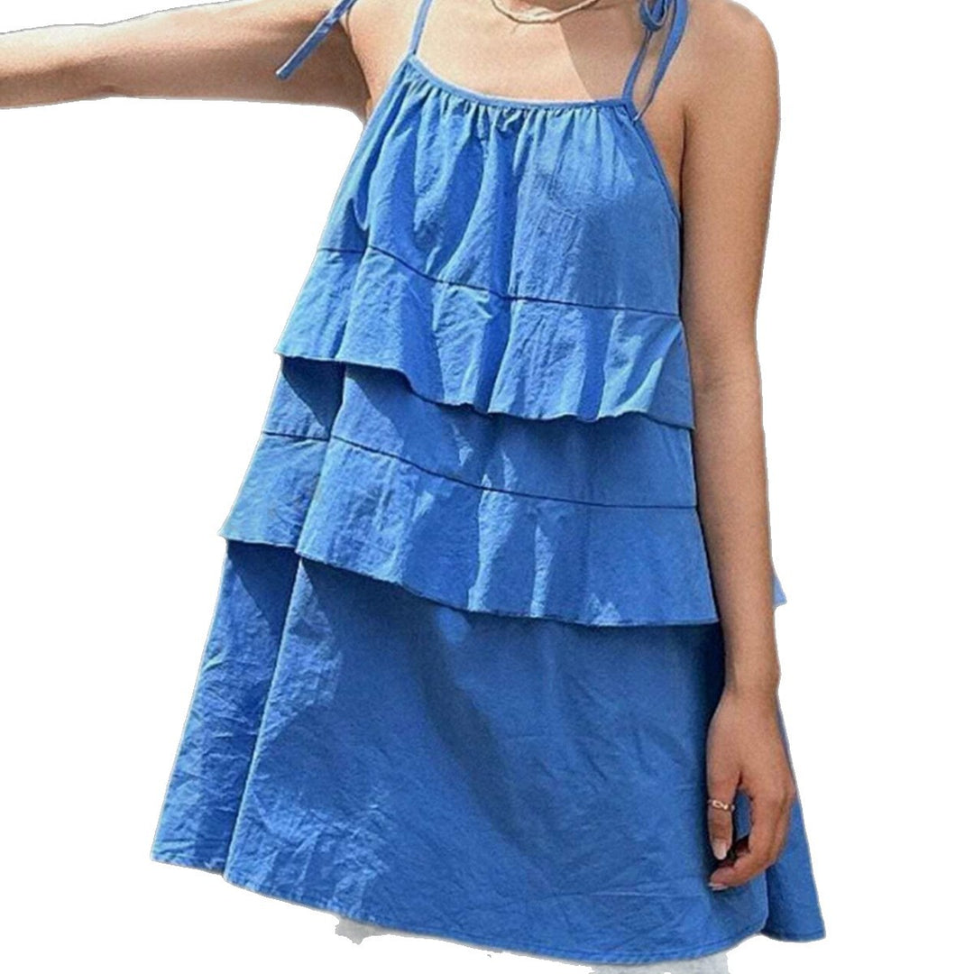 Damen luftiges Schwingkleid mit mehrlagigem Design und verstellbaren Trägern Drune