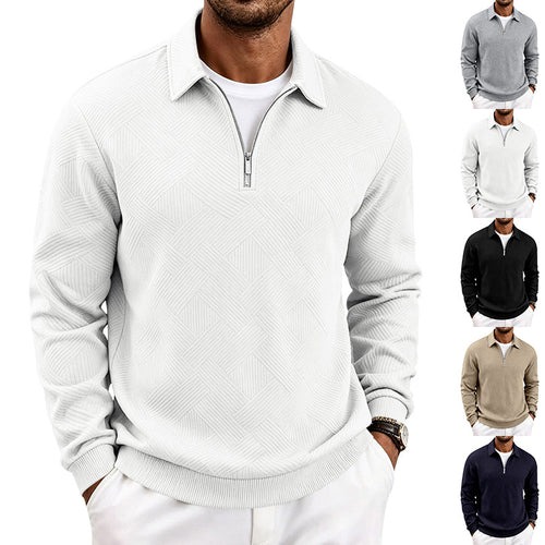 Herren Feinstrukturierter Halbzip-Pullover mit grafischer Waffelstrick-Optik und Stehkragen Drune