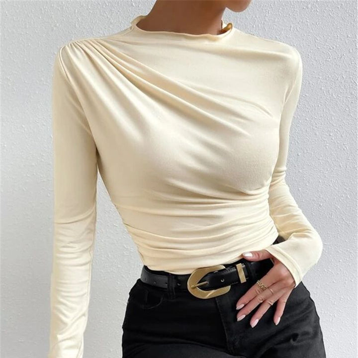Damen Figurbetontes Langarmshirt mit Seitlicher Raffung und Drapée-Detail Drune