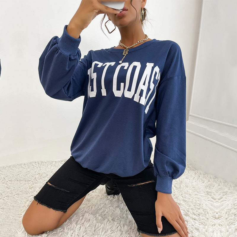 Damen Oversize-Sweatshirt mit College-Print, Rundhalsausschnitt und gerippten Bündchen Drune