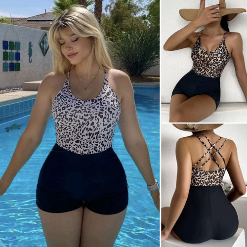 Damen Sportlicher Schwimmanzug mit stylischem Leopardenmuster Drune