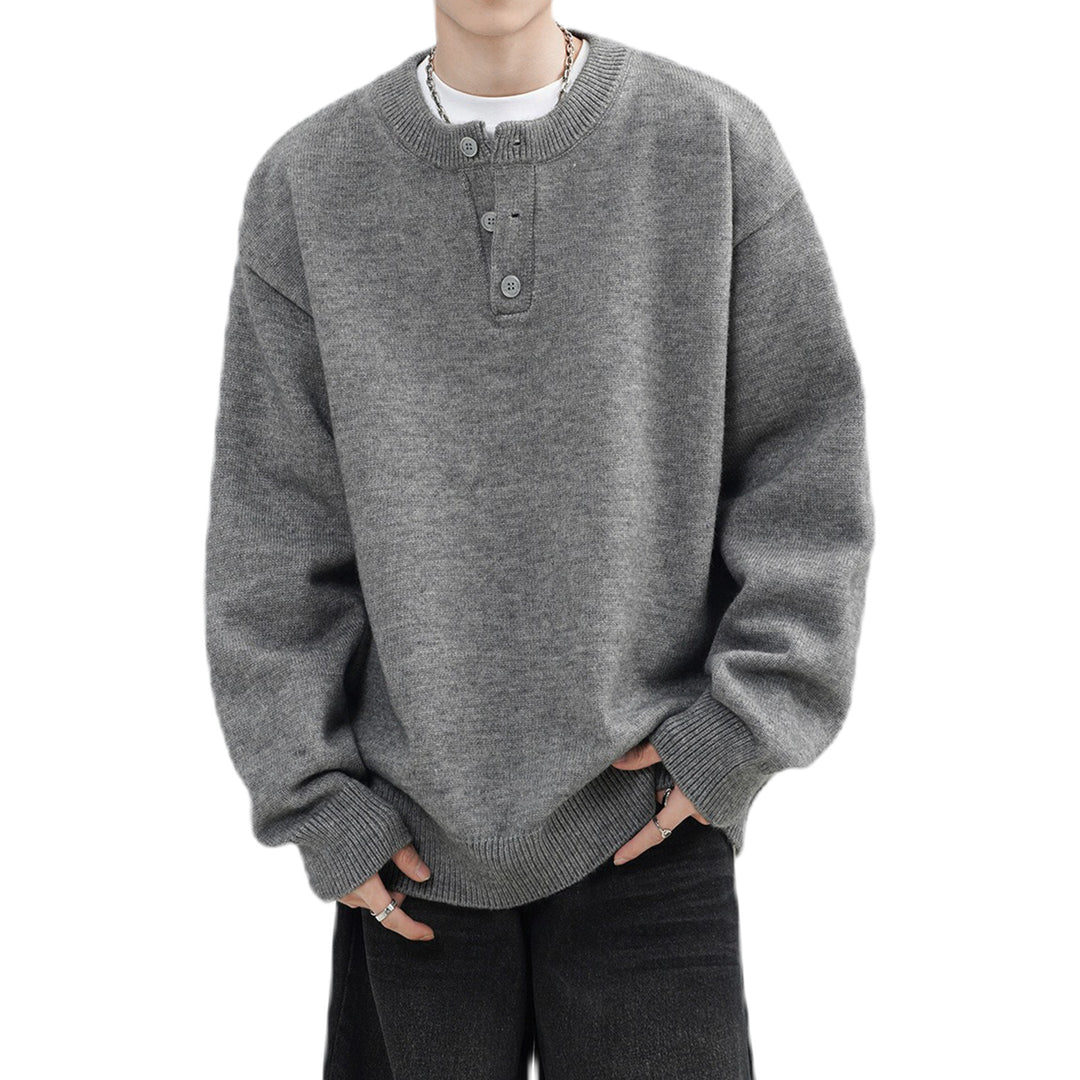 Herren Lässiger Grobstrickpullover mit Knopfleiste Drune