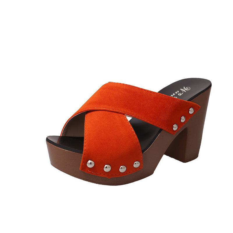 Damen Trendige Plattform-Pantoletten mit Cross-Band-Design Drune