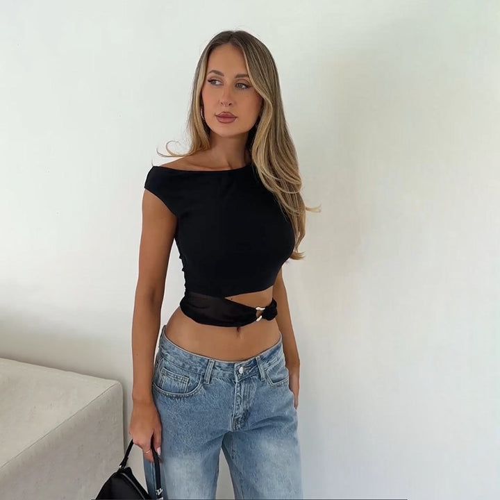 Damen Figurbetontes Crop-Top mit schickem Ringdetail Drune
