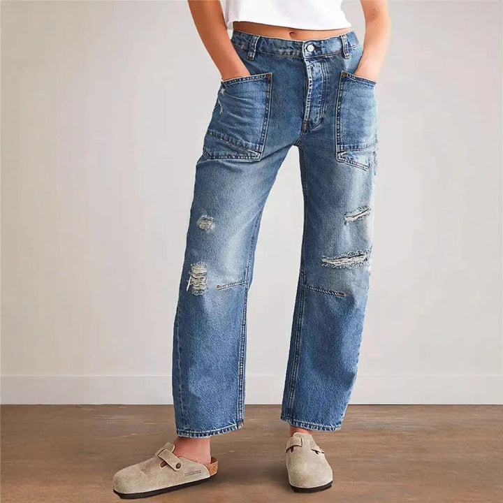 Damen Denim-Hosen mit großflächigen Taschen Drune