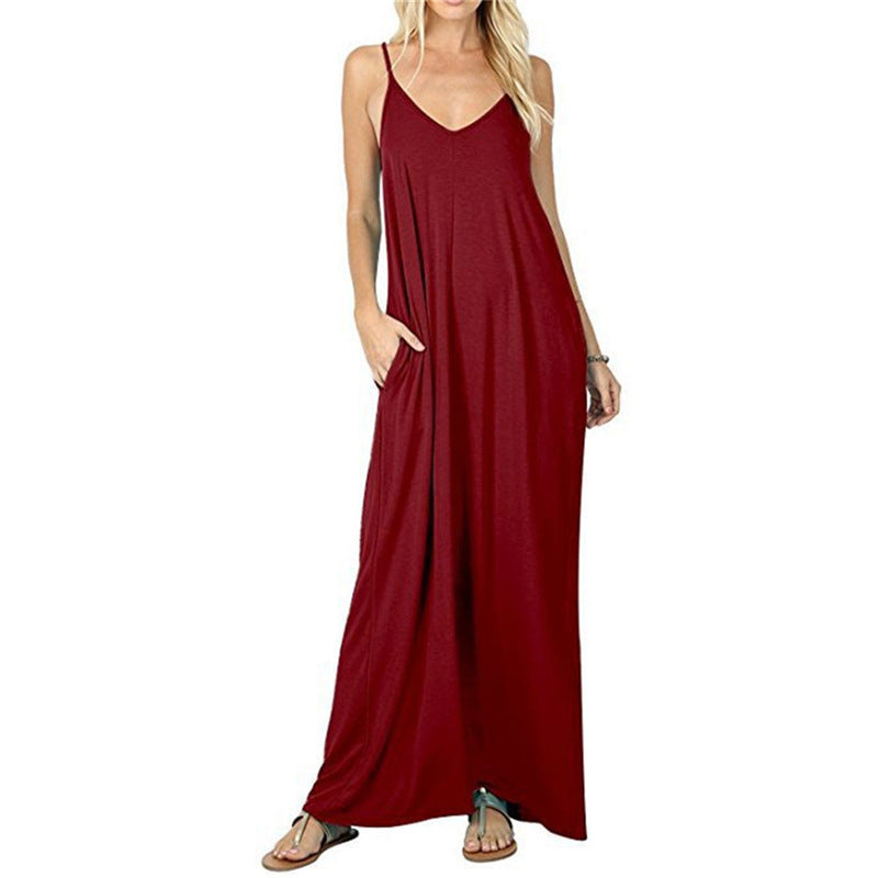 Damen Maxikleid mit spaghettiträgern und praktischen seitlichen Taschen Drune